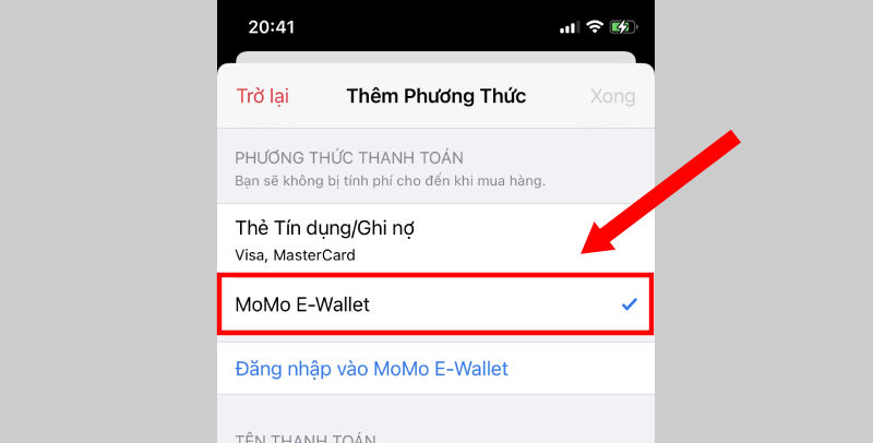  Chọn hình thức thanh toán Momo